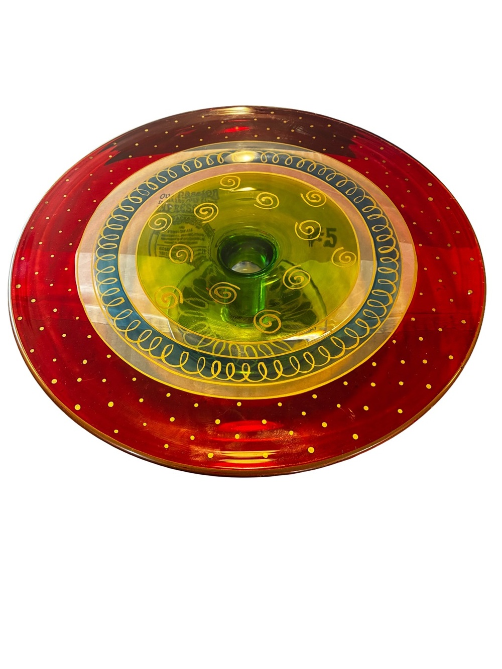 Pier 1 Festive Stripe Hand Blown Glass Cake Stand Romania Holiday Decor